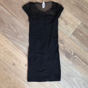 Black mini dress with fishnet top